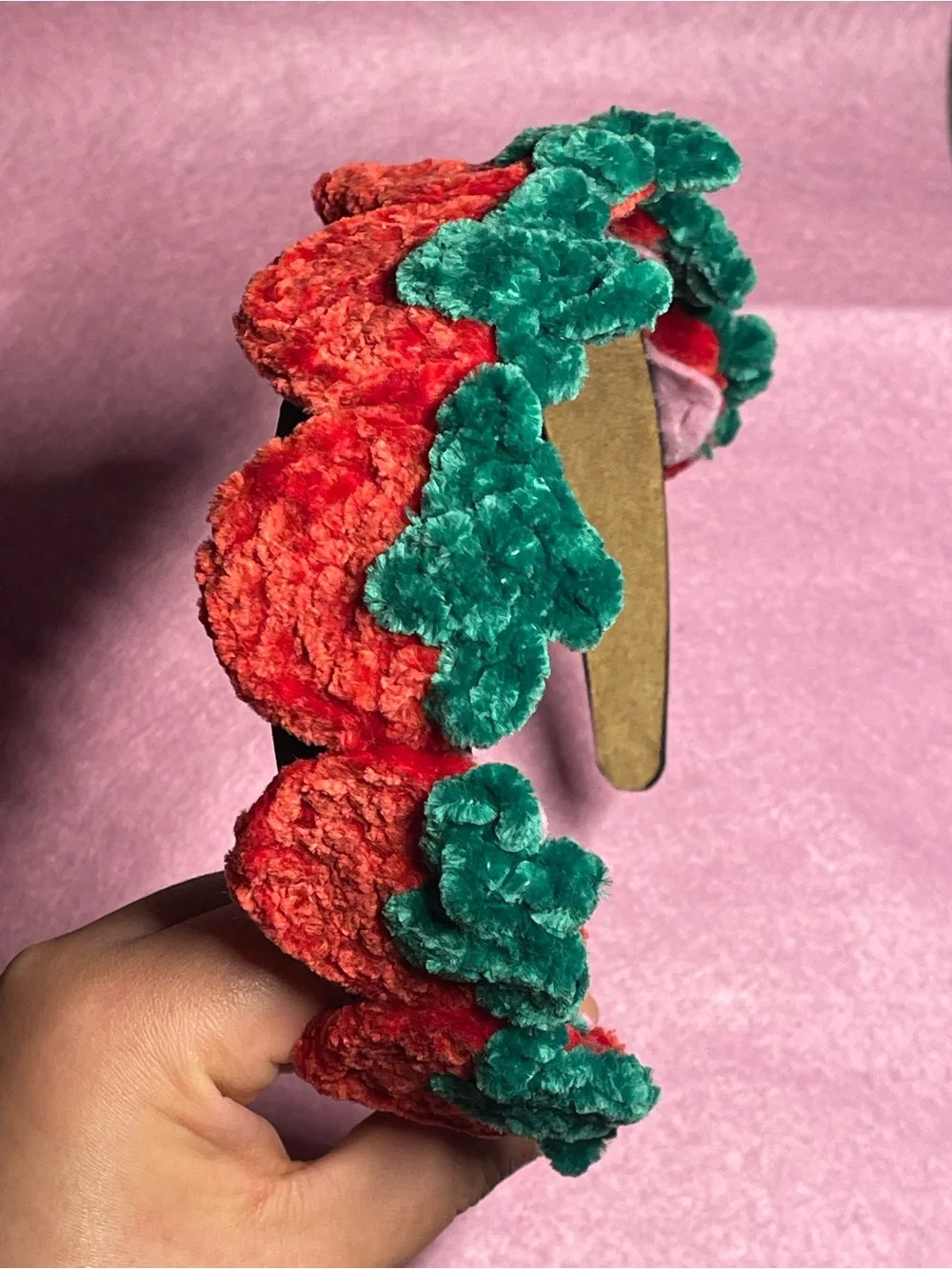 Handmade Red & Green Crochet Strawberry Headband - Women's Hair Accessory